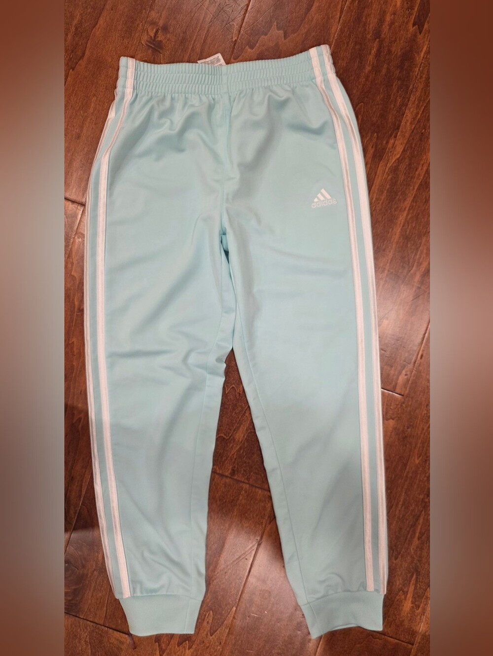 adidas Kids Light Mint Aqua Joggers with White Side Stripes Small 7/8 NWOT